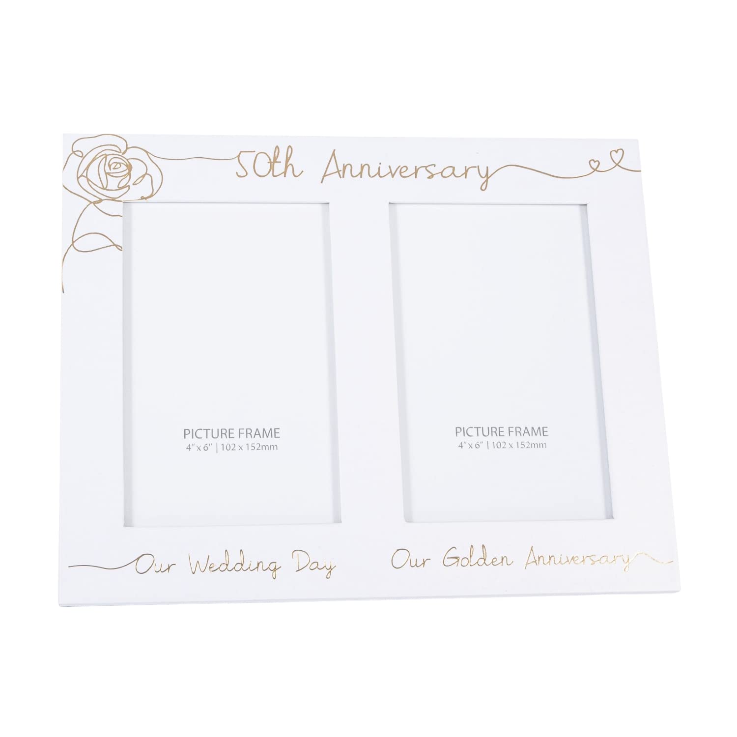 Happy Homewares Gold Beautiful Matt White Double Picture Frame For 50Th Wedding Anniversary With Foil Text | Wedding Day Space And En Anniversary