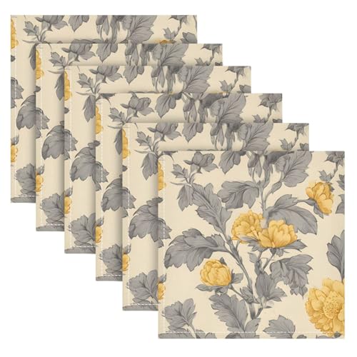 Servilletas de tela pack 6 20x20 in vintage amarillo gris miniatura 2
