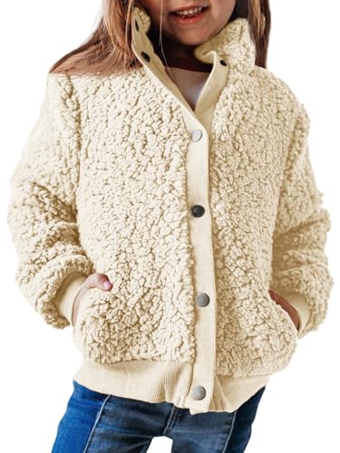 Haloumoning Jacke Mädchen Langarm Sherpa Teddy Fleece Mantel Kinder Warme...