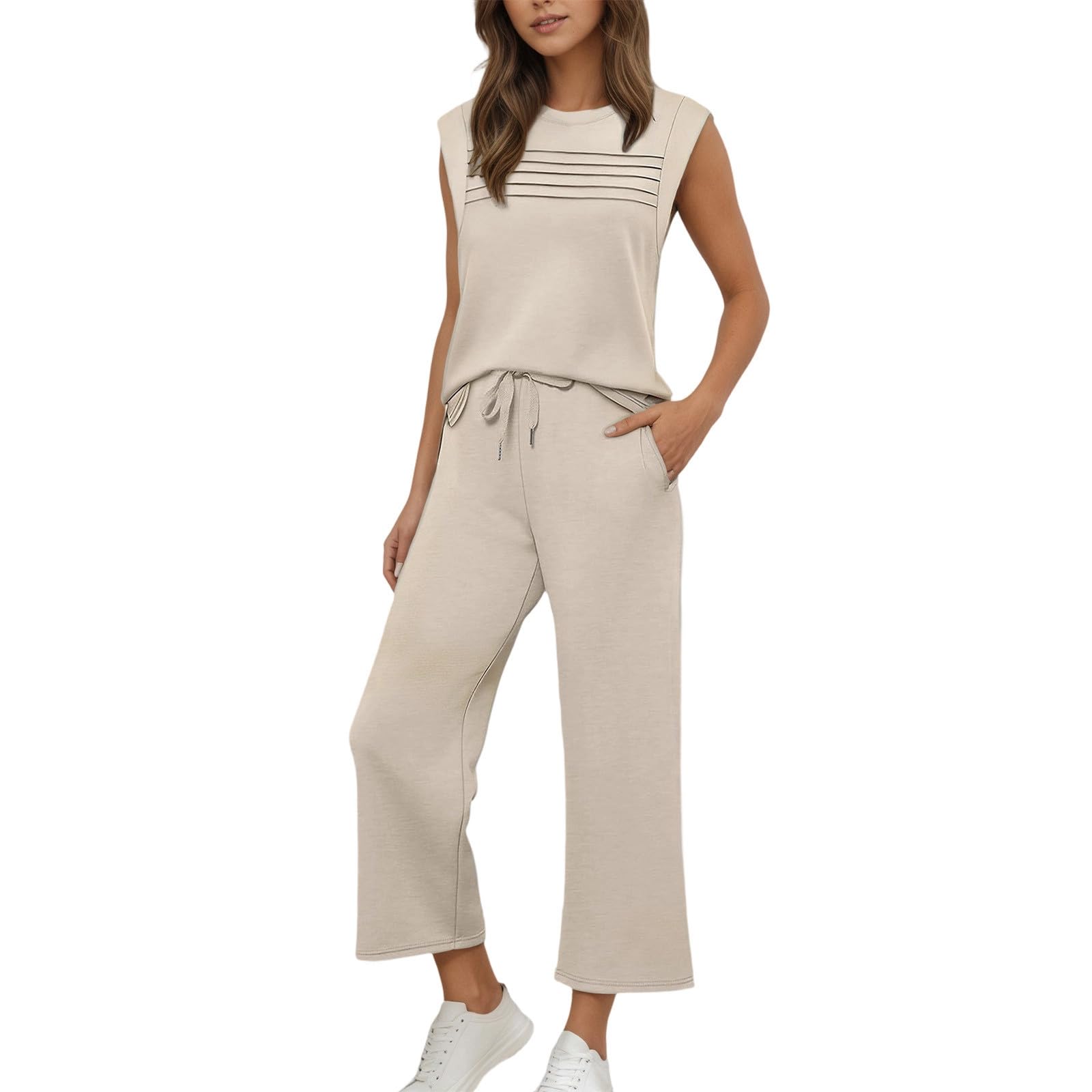 Ensemble Deux pièces décontracté composé d'un Pantalon de Jogging Souple et d'un débardeur, Confortable et Streetwear.
