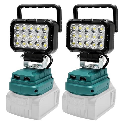 2PCS Kabellose LED-Lampe für MAKITA 18V Akku 58W 4800lm LED Arbeitsleucht Breitstrahl-Flutlicht mit USB- und Typ-C-Ladeanschlüssen Taschenlampe für Notfälle