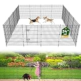 10 Panels No Dig Garden Fence with Gate, 34in(H) × 22.5ft(L) Decorative Metal...