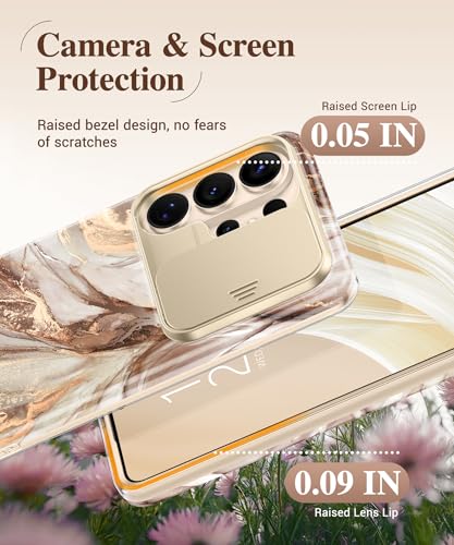 Image of GVIEWIN for Samsung Galaxy S26 Ultra Case, [Slide Camera Cover & Built-in HD Screen Protector] [2 Front Frames] Shockproof Military Grade Protective Marble Phone Case for S26 Ultra 6.9 inch (Topaz)