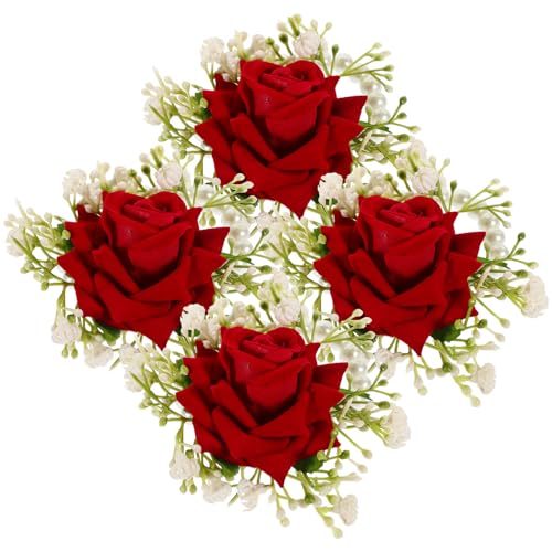 Ramilletes de muñeca de flores de seda rojas con acabado cómodo para banquetes