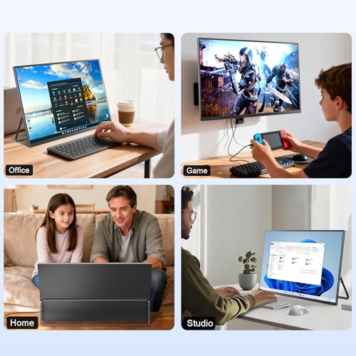 Image of Portable Monitor 18.5'' 1080P 100Hz 100% sRGB, Aluminum Alloy Shell, IPS Travel Monitor with USB-C HDMI Large Portable Screen for Laptop MacBook PC PS4 /5 Gaming Monitor with Kickstand