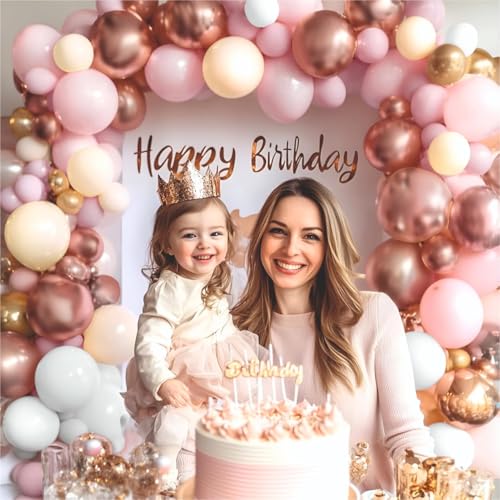 Image of 61 Pcs Set of pink, peach and rose gold balloon garland kit for birthday decoraion, anniversary decoration, Home Decoration Items