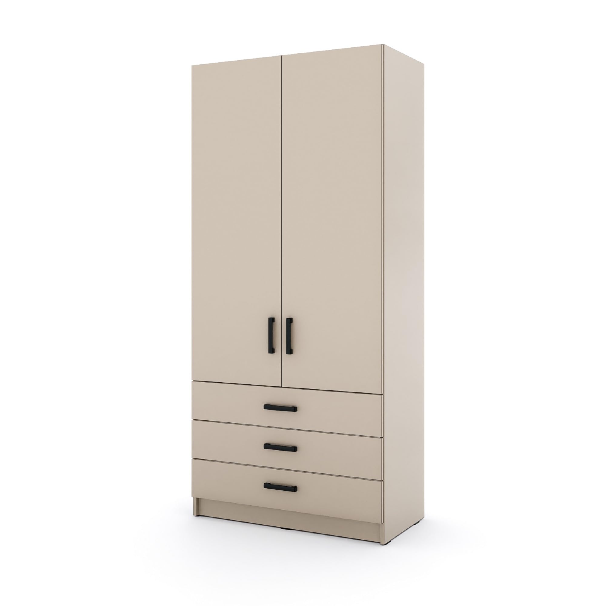 Kleiderschrank Sigma 90 cm breit mit 2 Drehtüren und 3 Schubladen Korpus in Kaschmir Schlafzimmerschrank Kinderzimmerschrank Systemschrank (Türen-Kaschmir, Schubladen-Kaschmir)