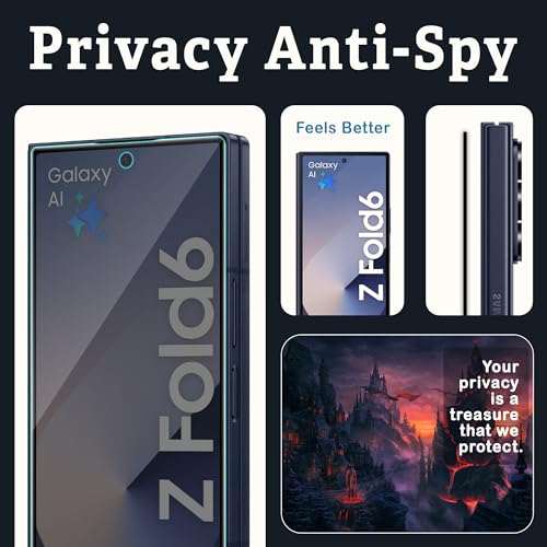 Image of FIRST MART Privacy Tempered Glass for Samsung Galaxy Z Fold 6, 2 Pack | Anti-Spy 9H Screen Protector, Edge-to-Edge, Case-Friendly, Scratch Resistant, Bubble-Free