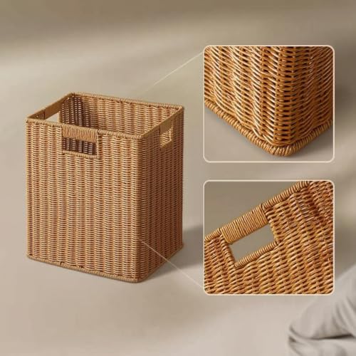 Cesta mimbre rectangular de 29x30x33cm ideal para organizar el salon 5