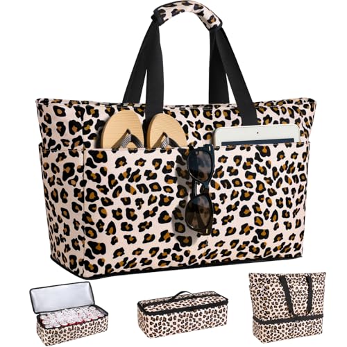 Beach Bag with Cooler, 49L Large Family Beach Tote with Zipper, Waterproof Sandproof Beach Bags for Women and Men, Foldable Lightweight Travel Bag for Pool, Picnic, Gym
