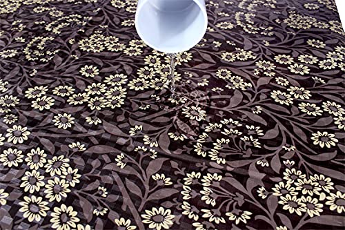 Image of The Furnishing Tree Square Shaped WxL 54x54 Inch 4 Seater Table Cover Floral Pattern Brown Mustard, Waterproof PVC