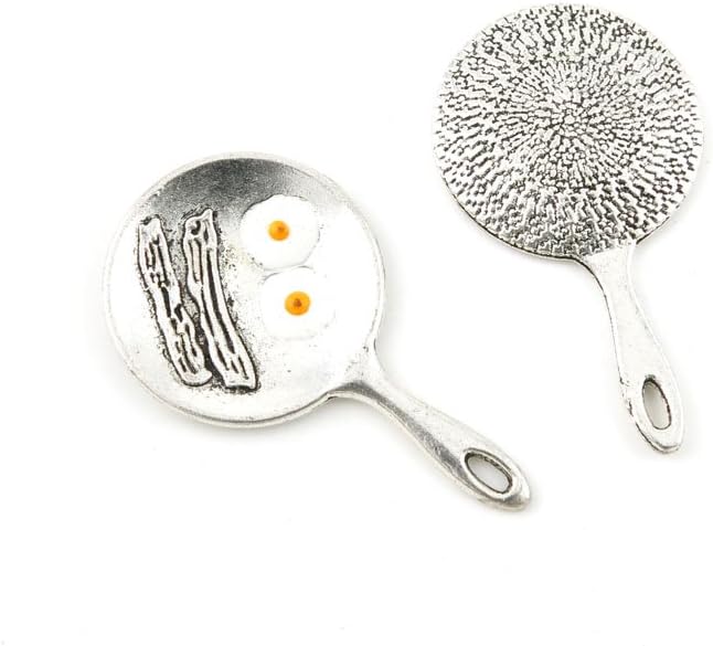 40 Pieces Antique Silver Tone Jewelry Making Charms E4TY4 Pan Fried Eggs Pendant Ancient Findings Craft Supplies Bulk Lots