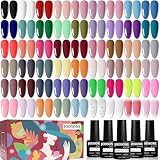 JODSONE 60 PCS Gel Nail Polish Set with 5 Bottles of Base and Glossy Matte Top Coat Soak off Gel Nail Set Suitable for All Seasons Gifts