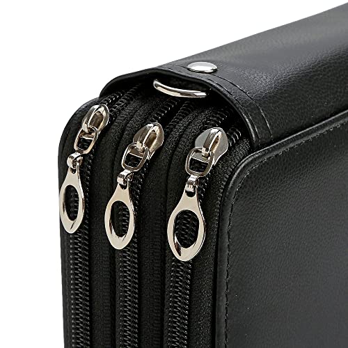 Image of 72 Slots Pencil Case Organizer w /Removal Handle Strap | 3-Layer Zipped Pencils Box Large for Colored Pencils Watercolor Pencils for Office and Travel for Artist