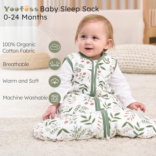 Image of Yoofoss Baby Sleep Sack 0-6 Months, 1.5 Tog Baby Wearable Blanket with 2-Way Zipper, 100% Cotton Organic Fabric Winter Infant Sleeping Sack, Warm Soft Comfy