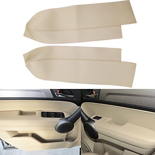QKPARTS 2(1Pair) Microfiber Leather Front Door Panels Armrest Coverreplacement for Honda Cr-V CRV 2007-2012 (Leather Only) Beige Tan