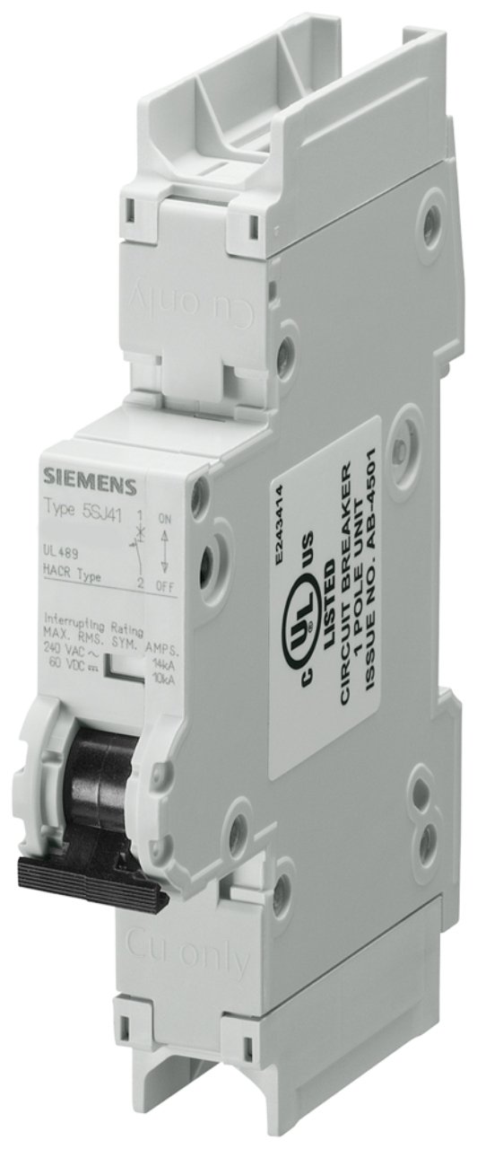 Siemens 5SJ41037HG41 Miniature Circuit Breaker, UL 489 Rated, 1 Pole Breaker, 3 Ampere Maximum, Tripping Characteristic C, DIN Rail Mounted, Type HSJ, 240 VAC, 60 VDC