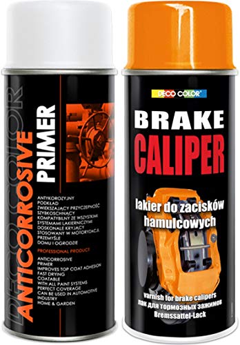 Deco Color Brake Caliper KIT Set (ANTICORROSIVE Primer and Spray Paint) Gloss Moto CAR Sport Tuning Drum (Orange kit)