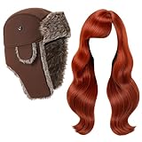 Toulite Halloween Cartoon Falls Cosplay Costumes Set for Women Include Trapper Hat 28 Inch Brown Long Wavy Curly Hair Cartoon Cosplay Falls Accessories for Halloween Opera Birthday Party