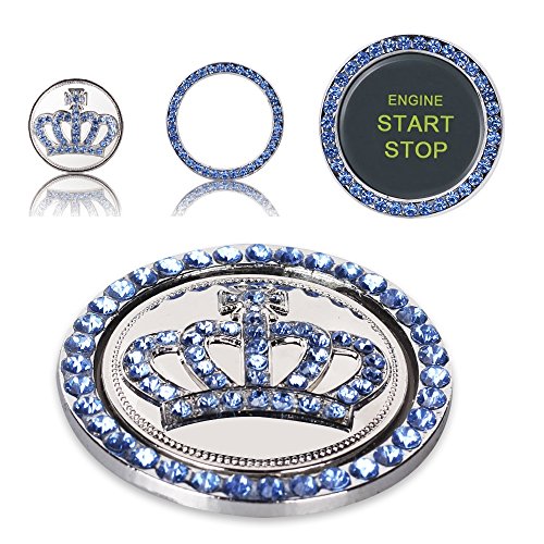 MINI-FACTORY Crystal Rhinestone Car Bling Decal Sticker Ring Diamond Crown Emblem for Engine Ignition Key Button - Blue