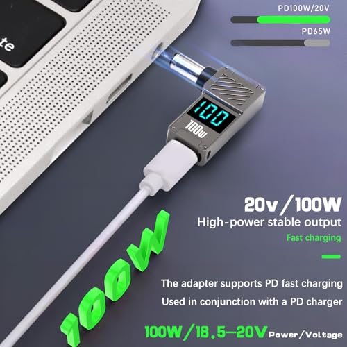 Adaptador CC 6,0 x 0,6 mm a USB C de 100W y 90 grados para tableta y PC 4K 2