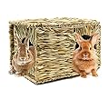 HYLYUN Extra Large Grass House for Rabbits - Hand Crafted Natural Grass Hideaway Foldable Bed Hut with Openings Playhouse for Bunny Guinea Pig Chinchilla Ferret for Play and Sleep
