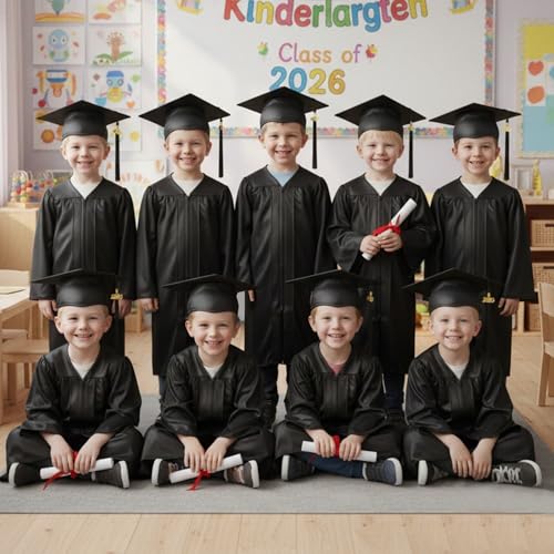 Image of Shiny Preschool Kindergarten Graduation Cap Gown Set for Kids With 2026 2025 Tassel Charm
