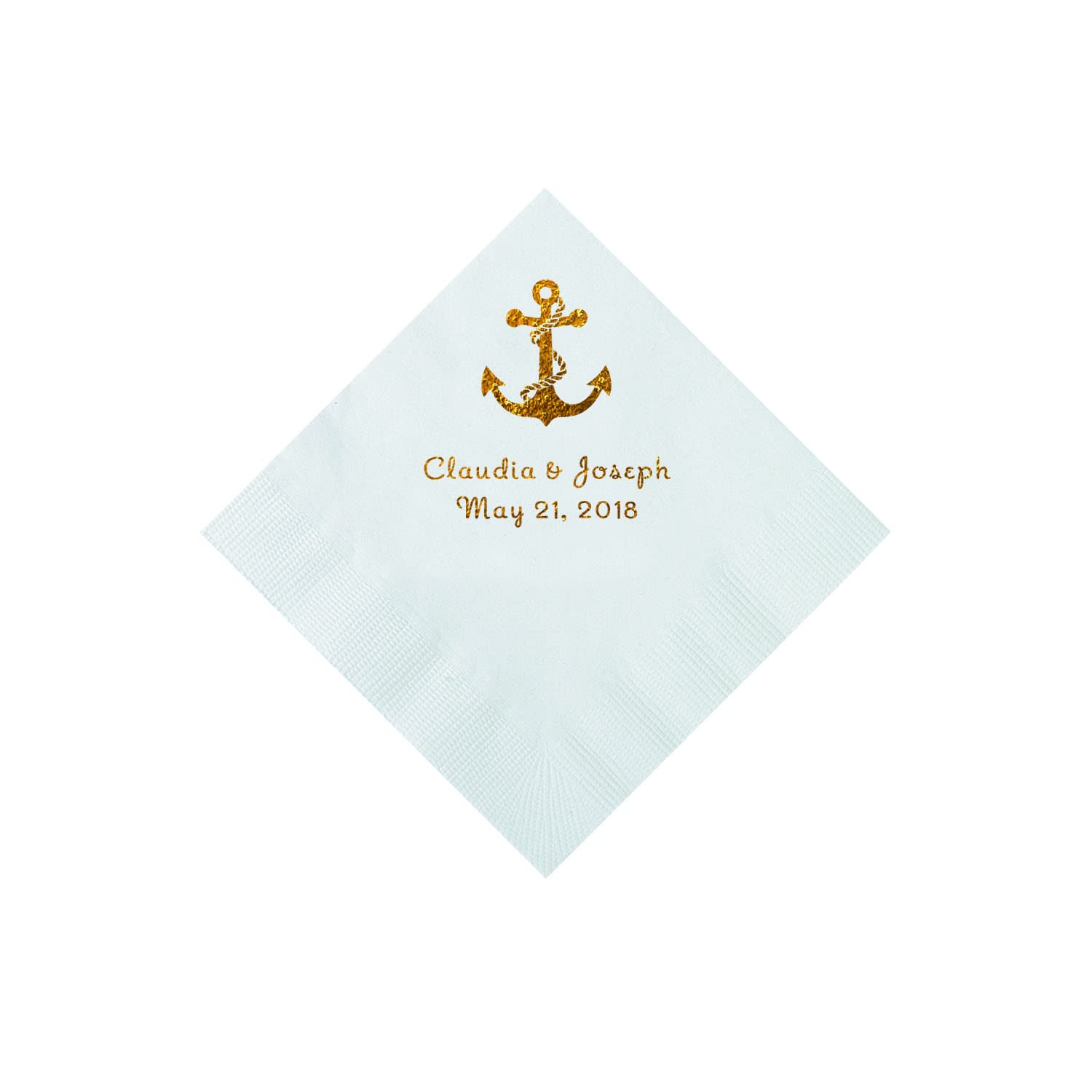 White Anchor Personalized Napkins With Gold Foil - Beverage - Party Supplies - 50 Pieces