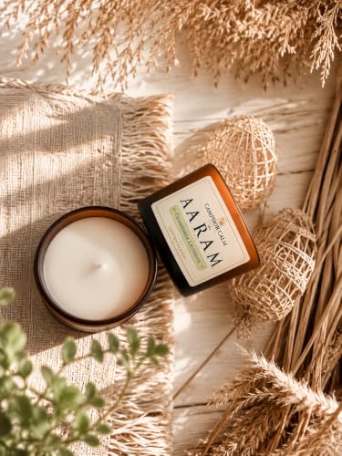 Image of Aaram | Camphor Infused Soy Wax Scented Candle | Chamomile & Lavender Fragrance | Premium Aromatherapy Candle | Home Fragrance