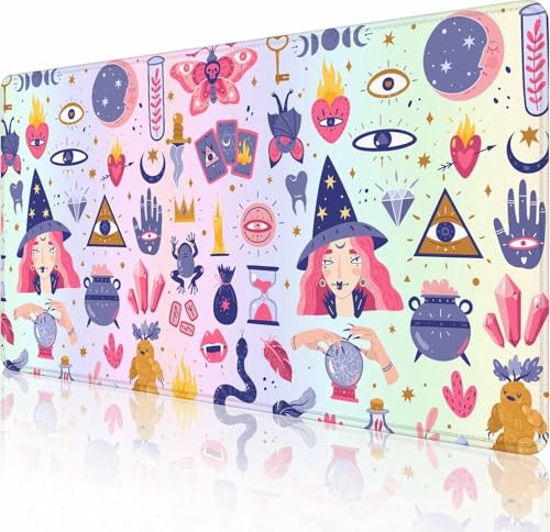 マウスパッド オフィスデスクマット 大型ゲーミングキーボードパッド ステッチエッジ 洗濯可能 滑らかな表面コントロール & 正確 拡張コンピューターマウスマット (31.5 x 11.8インチ) - ブラック コズミックコンステレーションマジック