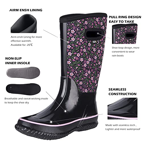 WTW Mid Calf Rain Boots for Women - Waterproof Insulated Neoprene Mud Boots Outdoor Hunting Garden Boots