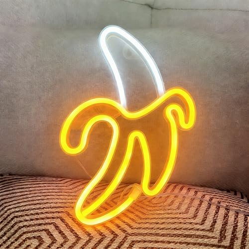 Image of LED Cute Banana Fruit Neon Sign for Wall Decor,3x AA Battery or USB Operated Weird Neon Signs Funny Night Lamps Light Up Signs for Christmas,Summer Pool Party,Nursery, Home Decor