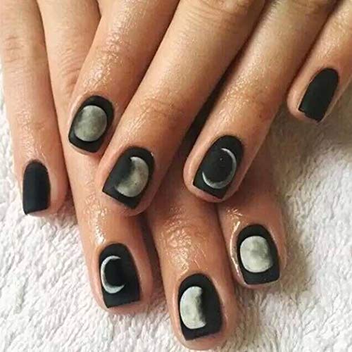 Nicute Matte Short Fake Nail Black Moon Full Cover Press on Nails Square False Nails Sticker for Women and Girls(24Pcs)