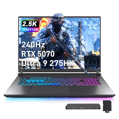 Image of ASUS ROG Strix G18 18 inch WQXGA 240Hz Gaming Laptop, GeForce RTX 5070 8GB, Intel Ultra 9 275HX, 64GB DDR5, 5TB Storage (4TB SSD + 1TB Docking Station Set), Backlit Keyboard, IR Camera, Win 11 Pro, Gray
