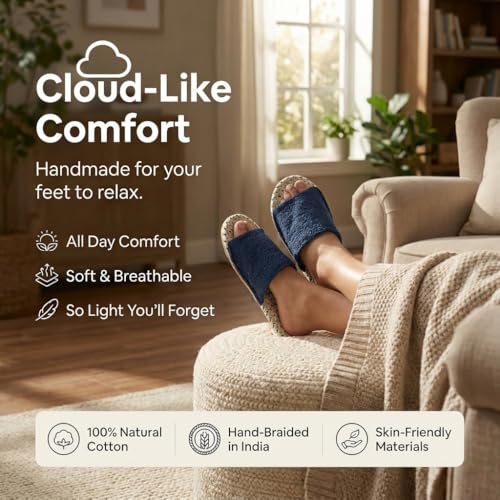 Image of Sohum V Strap Cotton Braided Slippers for Men & Women 1 Pair | Ultra-Soft, Lightweight & Breathable| Handmade Unisex Flip Flops