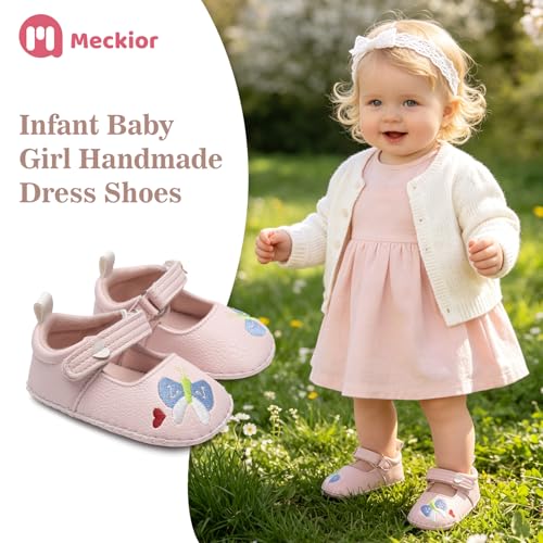 Image of Meckior Infant Baby Girl Sandals Soft Non-Slip Rubber Sole Handmade Princess Wedding Dress Shoes Toddler First Walkers