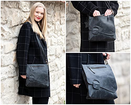 LECONI Umhängetasche Damen-Tasche Crossbag Rinds-Leder Natur Schultertasche Vintage-Look Ledertasche Frauen + Herren Handtasche aus Echt-Leder 29x29x6cm LE3027 – Bild 3