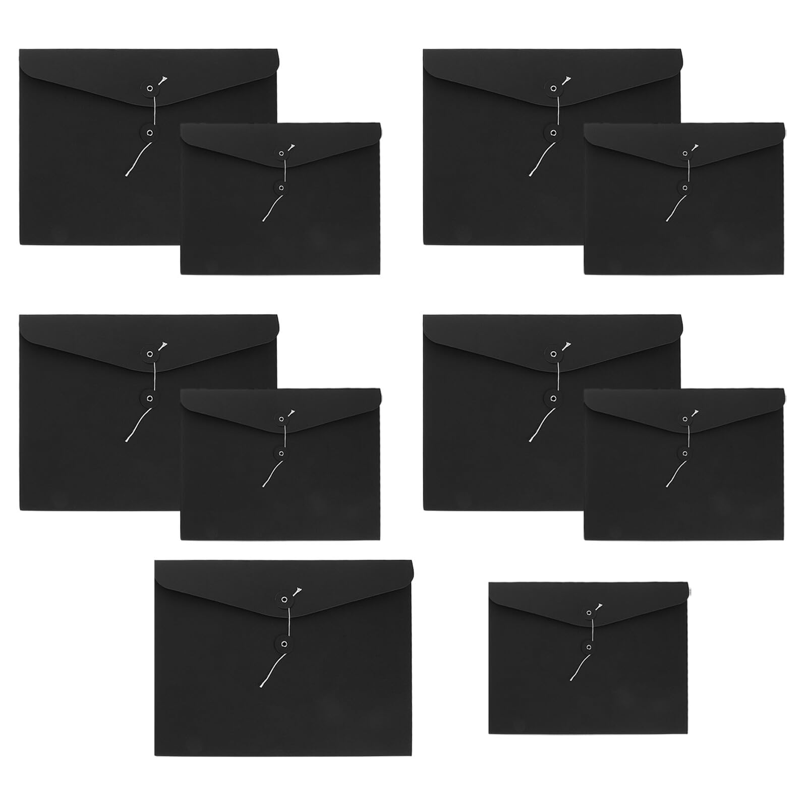 10 Piezas Carpetas de Archivo Papel Kraft Negro Horizontal 10 Piezas (5 A4 5 A5) con Cierre de Cordón, Organizador de Documentos y Sobres para Oficina, Hogar y Escuela, Porta