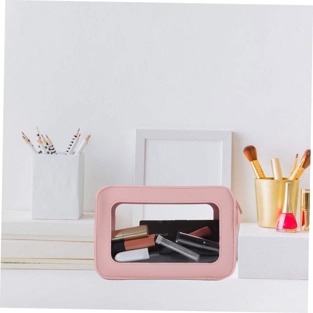 Borsa Trasparente da Viaggio, Makeup Pouch Pvc Rosa, 2 Pezzi | Zippered, per Aeroporto e Controllo Sicurezza, Organizer Cosmetici Buona Capacità di Contenimento