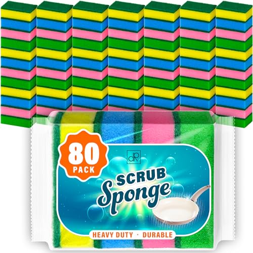 Image of DecorRack 80 Kitchen Scrub Sponges, Heavy Duty Bulk Pack, Multicolor