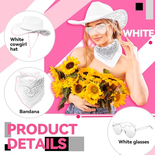 Image of SHENYI Cowgirl Hat and Bandana and Heart Sunglasses Glitter Rhinestone Star Cowboy Hat Western Sparkly Hats for Women Men