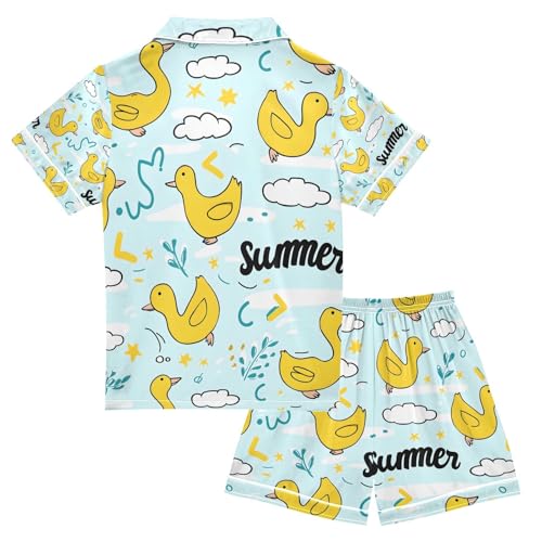 senya Summer Flying Duck Satin Summer Pajama Sets Silk Short Sleeve Button Down Sleepwear2