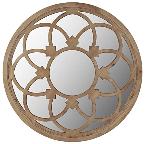 RiteSune Rustic 30" Round Wall Mirror Decorative, Large Mirror for Wall Wood Frame for Living Room Bedroom Kitchen Entryway Wall Decor, Sunflower - Image 3