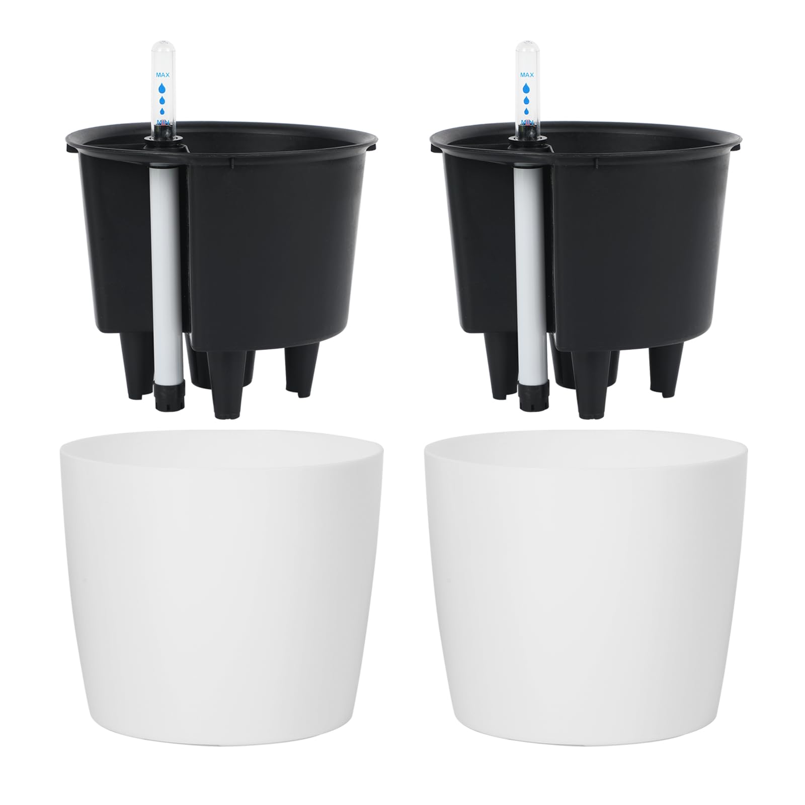 TWSOUL Lot de 2 pots à arrosage automatique avec indicateur de niveau d'eau, réservoir d'eau avec système de pot en pot, idéal pour plantes d'intérieur et herbes, intérieur et extérieur, 18 x 15,5 cm