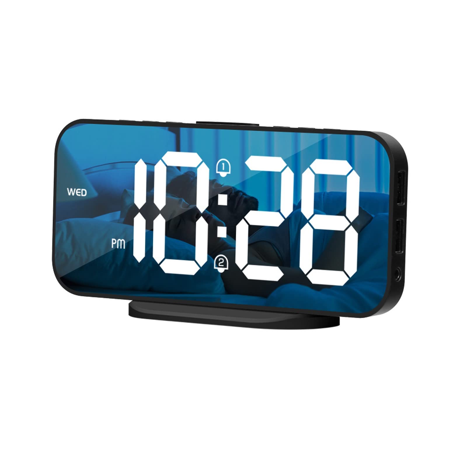 BMKGODN alarm clock， LED,Large Screen Mirror Electronic Clock Digital Alarm,Snooze Function Alarms(A)