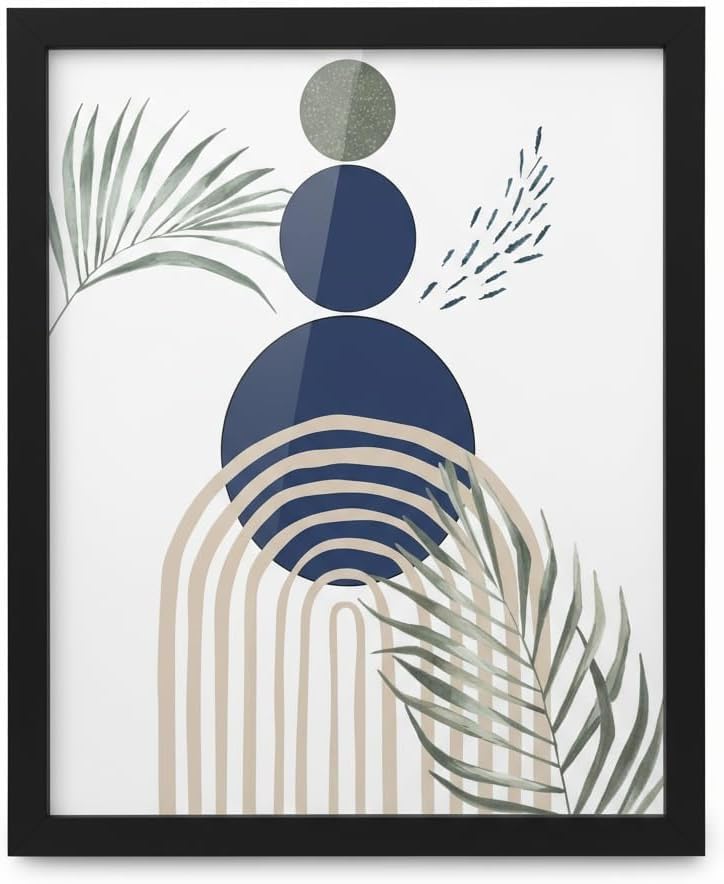 Impression d'art Boho Green Blue 1, affiche palmier abstrait moderne avec cadre noir 30x40
