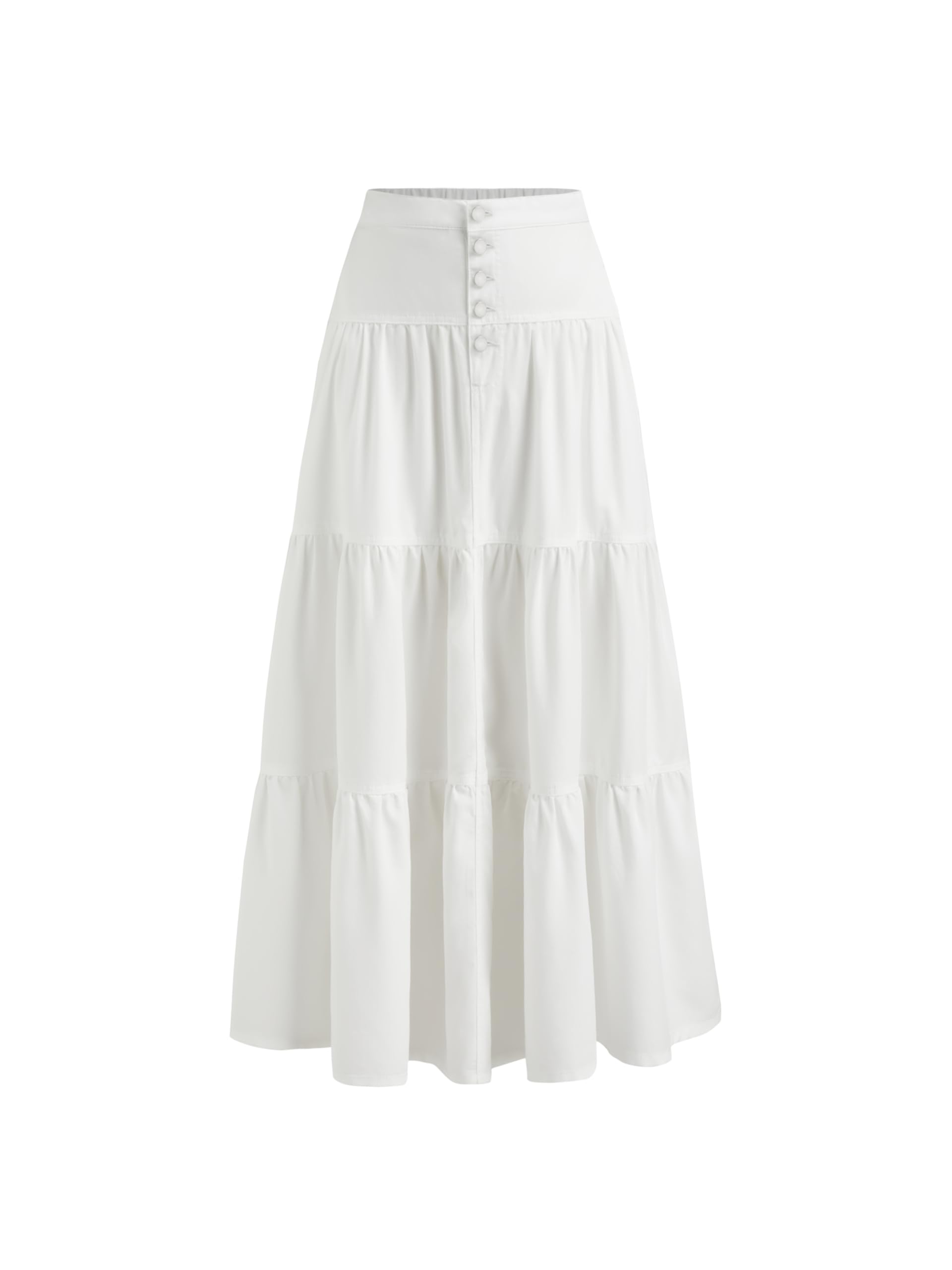 CIDER Womens Long Jean Denim Tiered Button Down High Waisted Maxi Skirts