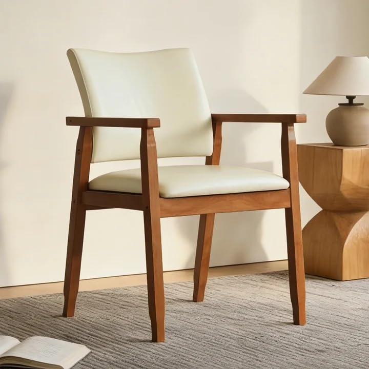 NOBPEINT Mid-Century Modern Dining Chairs with Armrest Set of 1, PU Leather Upholstered Dining Room Chairs with Solid Wood Frame, Walnut Kitchen