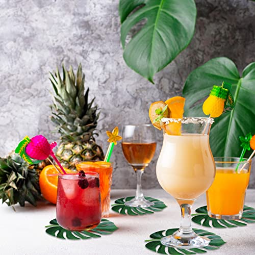 Geosar 200 Einweg-Tischsets und Untersetzer aus Papier, Sommer, hawaiianische Luau-Platzset mit Untersetzern, für drinnen und draußen, Grüner Dschungel, Esstisch, Deko, Dusche, Geburtstag, (Palm Leaf)