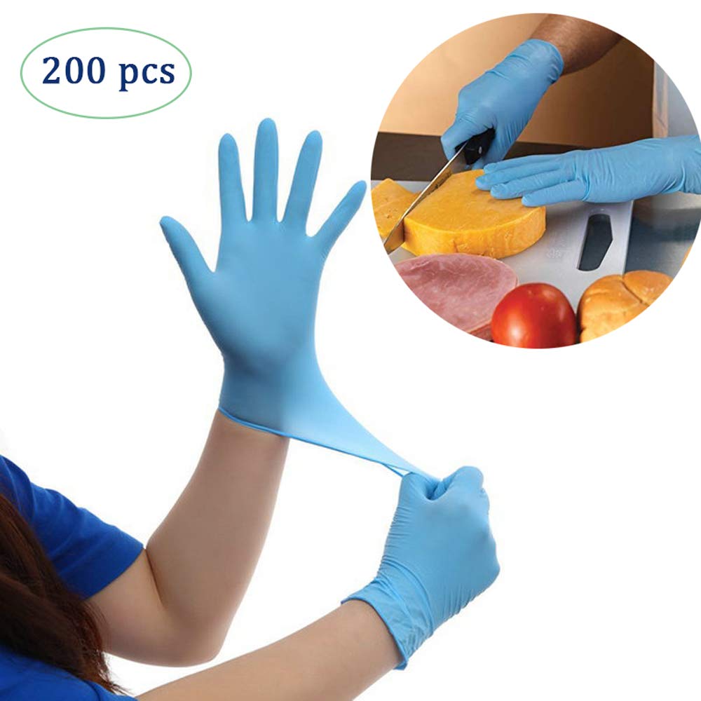 Wing Blue Nitrile Gloves Powder Free, Nitrile Disposable Gloves One Size Fits All, Food Safe, for Industrial And Home Use,200pcs